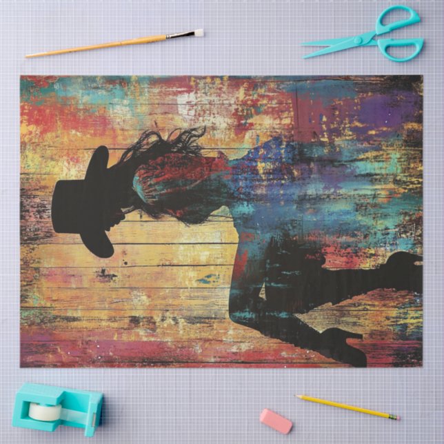 Papel De Seda Decoupage POP ART Cowgirl Silhouette Red Black Fun (Artesanía)