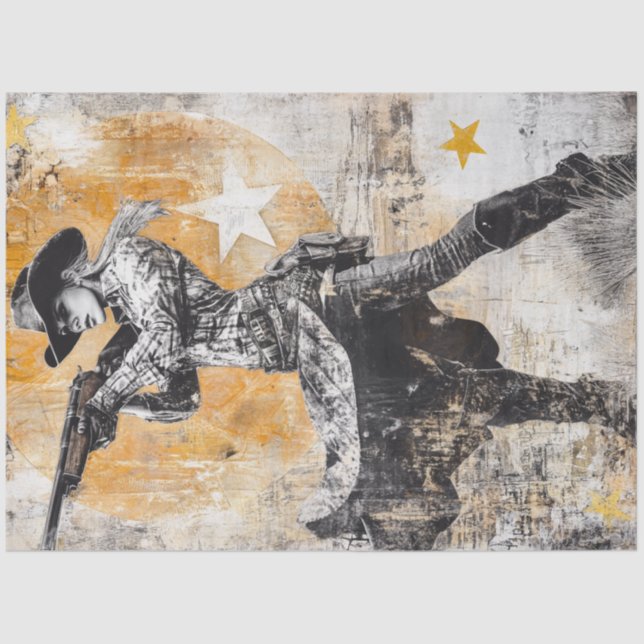 Papel De Seda Decoupage Poster Western Cowgirl Sheriff (Anverso)