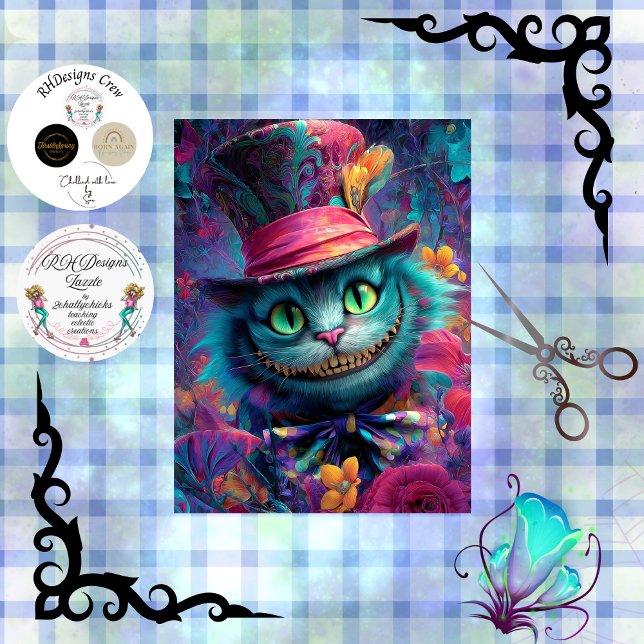 Papel De Seda Decoupage Psychedelic Cheshire Cat Fantasy Art (Subido por el creador)