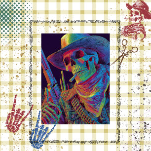 Papel De Seda Decoupage Psychedelic Cowboy Skeleton Halloween
