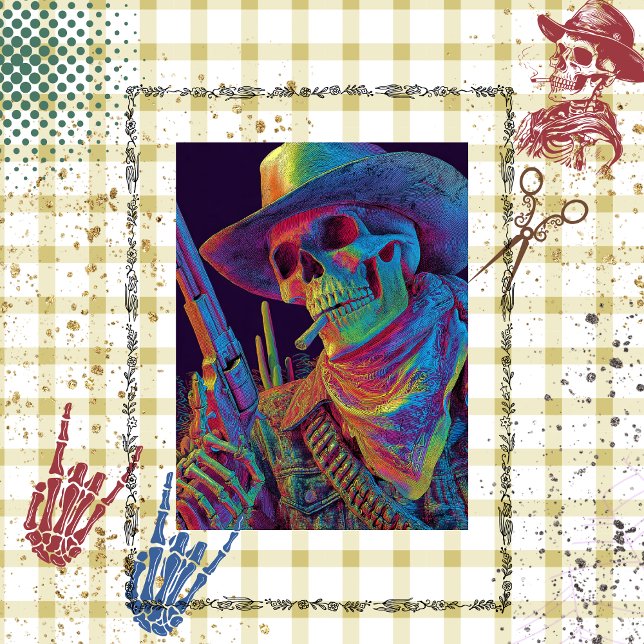 Papel De Seda Decoupage Psychedelic Cowboy Skeleton Halloween (Subido por el creador)