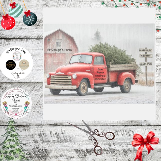 Papel De Seda Decoupage Red Truck & Barn Farm Winter Scene (Subido por el creador)