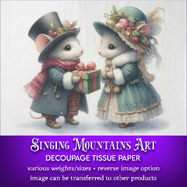 Papel De Seda Decoupage Regalo de Navidad Victoriano Festivo Rat