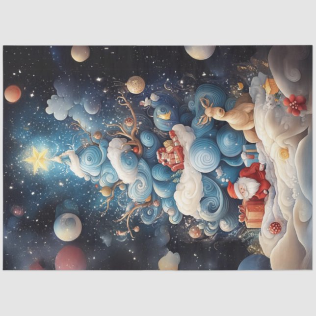 Papel De Seda Decoupage Resumen Árbol de Navidad Blanco Azul (Anverso)