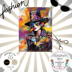 Papel De Seda Decoupage Resumen de Dama Vestida Vibrante Hues