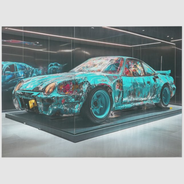 Papel De Seda Decoupage Resumen del coche turquesa agitado modif (Anverso)