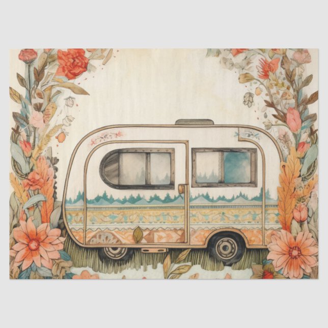 Papel De Seda Decoupage Retro Caravana/Camping Nostalgic (Anverso)