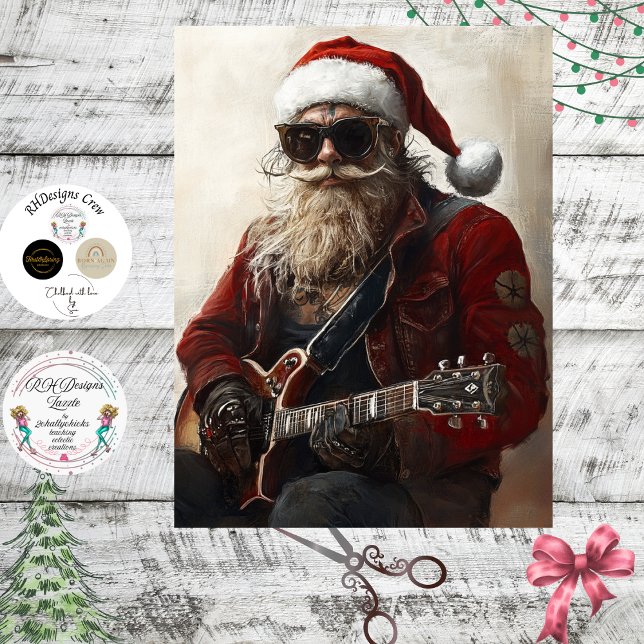 Papel De Seda Decoupage Rock & Roll Santa Electric Guitar (Subido por el creador)