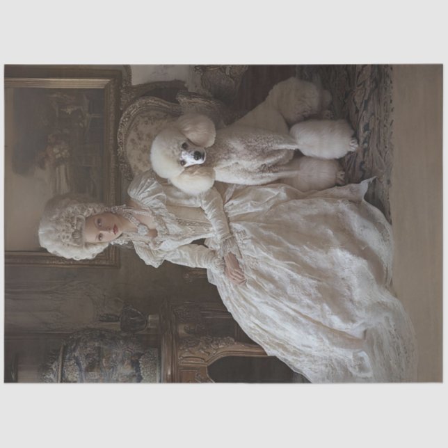 Papel De Seda Decoupage Rococo Style Lady & Standard Poodle (Anverso)