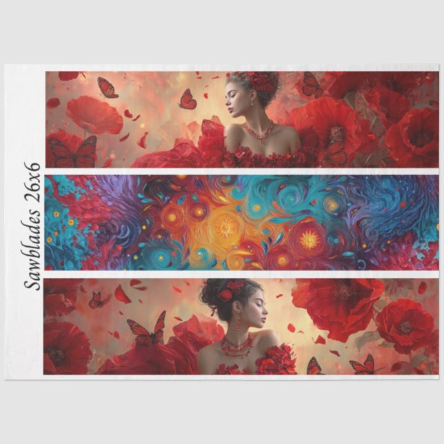 Papel De Seda Decoupage Roja Mariposa Mujer Cosmic Handsaw (Anverso)