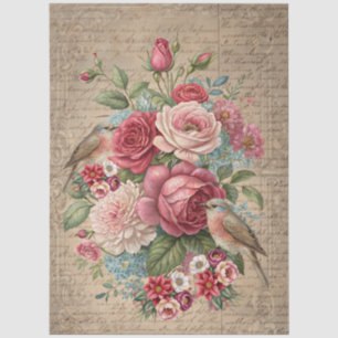Papel De Seda Decoupage Romántico de Flores y Pájaros Inspirado