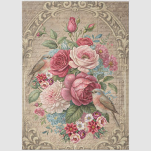 Papel De Seda Decoupage Romántico de Flores y Pájaros Inspirado 