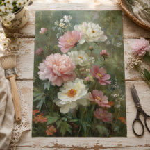 Decoupage Romántico de Peonías y Flores Silvestres