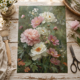 Papel De Seda Decoupage Romántico de Peonías y Flores Silvestres