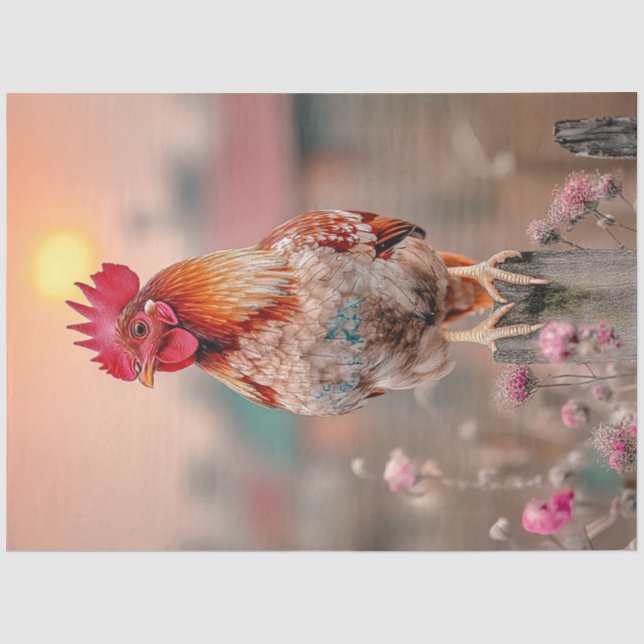 Papel De Seda Decoupage Rooster Woopost Sunrise Crowing (Anverso)