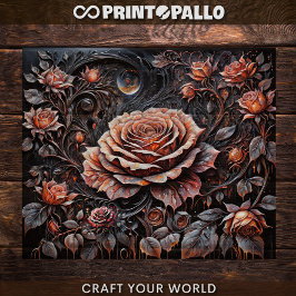 Papel De Seda Decoupage - Rosa de galore sobre negro -