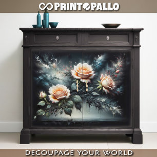 Papel De Seda Decoupage - rosas amarillas sobre negro -