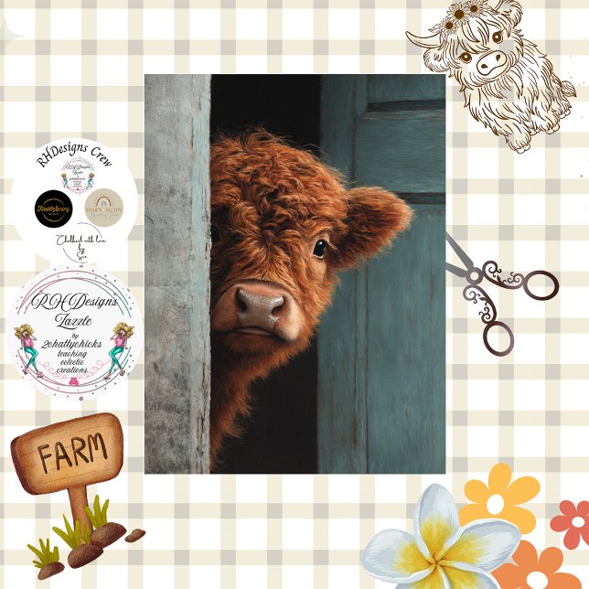 Papel De Seda Decoupage Rustic Highland Calf Peek a Boo Art  (Subido por el creador)