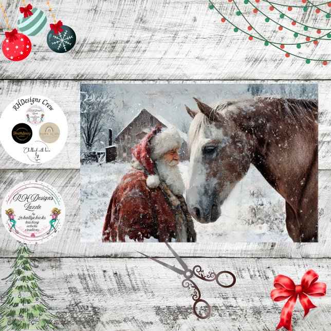Papel De Seda Decoupage Rustic Landscape Santa & His Horse  (Subido por el creador)