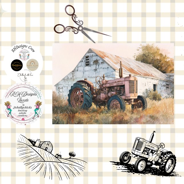 Papel De Seda Decoupage Rustic Tractor & Barn  (Subido por el creador)