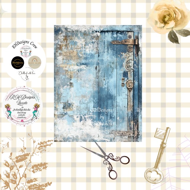 Papel De Seda Decoupage Rústico Puerta Azul Falso Hierro Negro  (Subido por el creador)