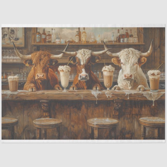 Papel De Seda Decoupage Saloon Scene Bar Cows Country (Anverso)