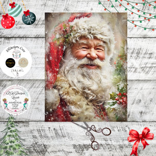 Papel De Seda Decoupage Santa Claus Acebo Abrigo Rojo
