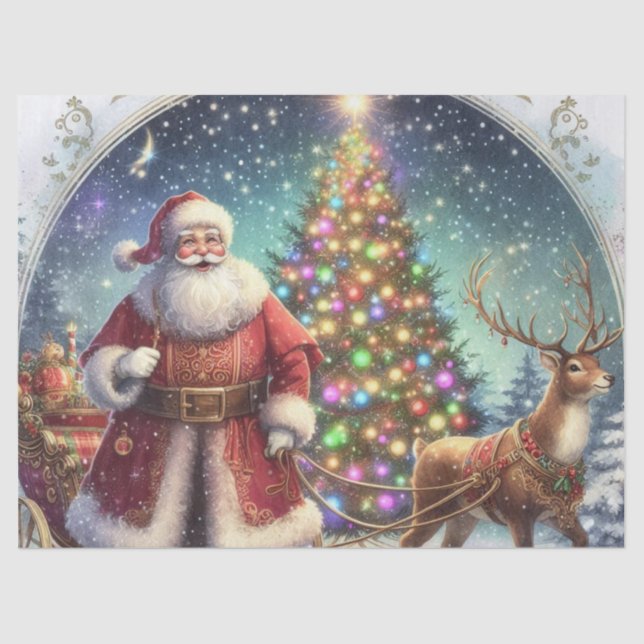 Papel De Seda Decoupage Santa Claus y renos (Anverso)