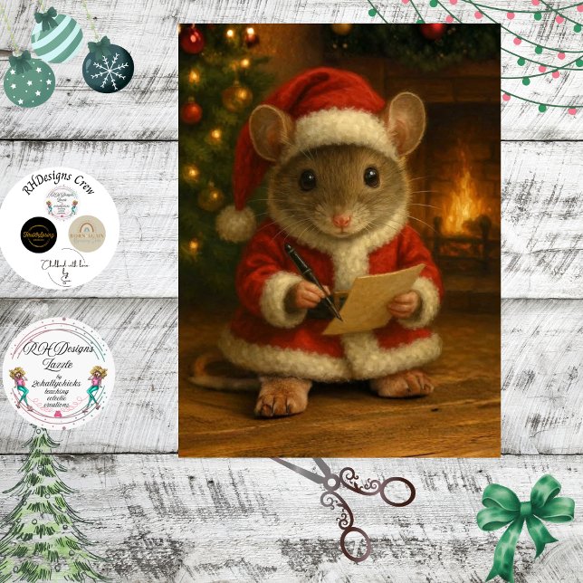 Papel De Seda Decoupage Santa Mouse Writing a Letter (Subido por el creador)