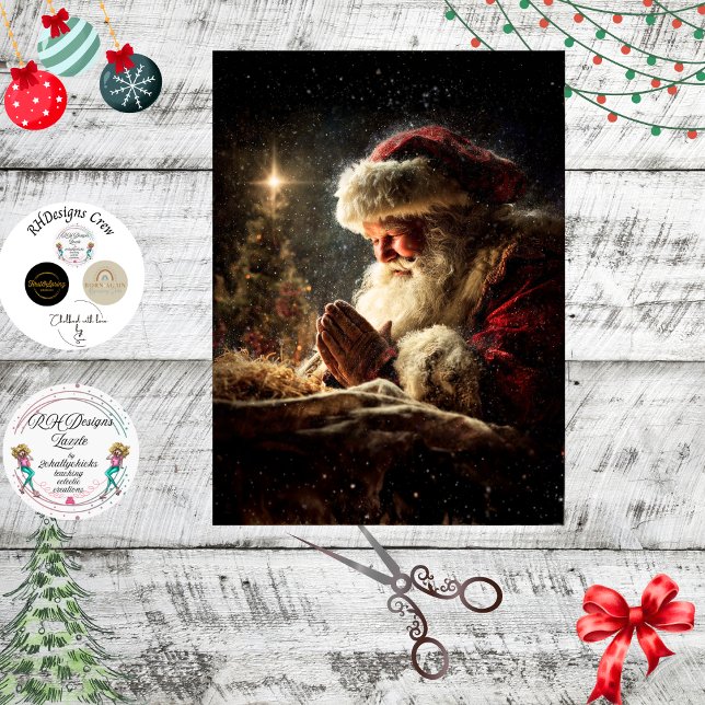 Papel De Seda Decoupage Santa Praying True Meaning Christmas (Subido por el creador)