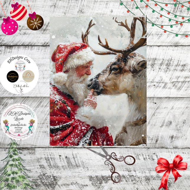 Papel De Seda Decoupage Santa Reindeer "North Pole Whimsy" (Subido por el creador)