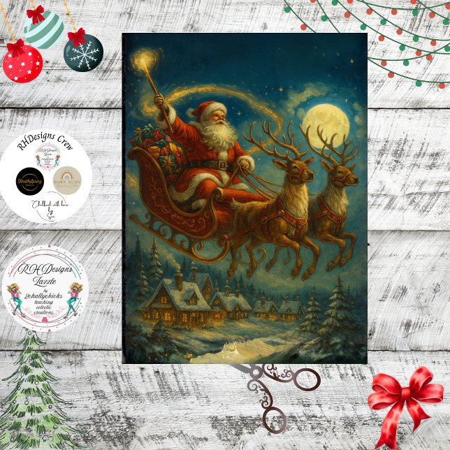 Papel De Seda Decoupage Santa & Reindeer Sleighing in Night Sky  (Subido por el creador)