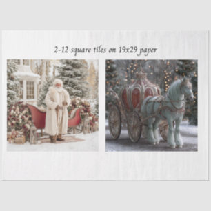Papel De Seda Decoupage Santa Trineo Carruaje 12s" Baldosa Cuadr