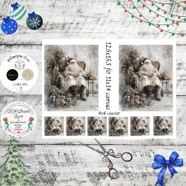 Papel De Seda Decoupage Santa Vintage Scrapbooking Lienzo 11x14