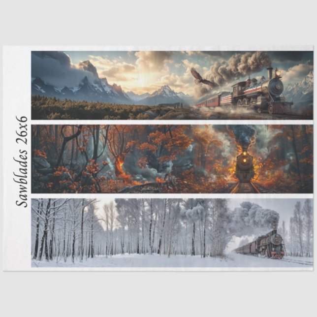 Papel De Seda Decoupage Seasonal Trains 26x26 for Handsaws (Anverso)