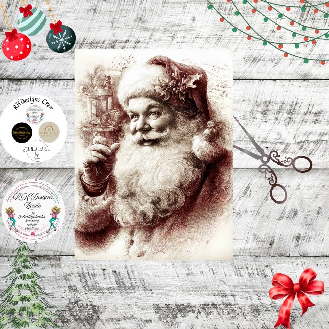 Papel De Seda Decoupage Sepia Red Santa Traditional Santa Claus (Subido por el creador)