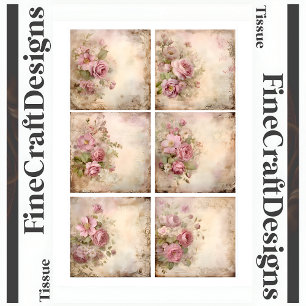 Papel De Seda Decoupage Shabby Chic Pink Roses Mezclados Set (A1