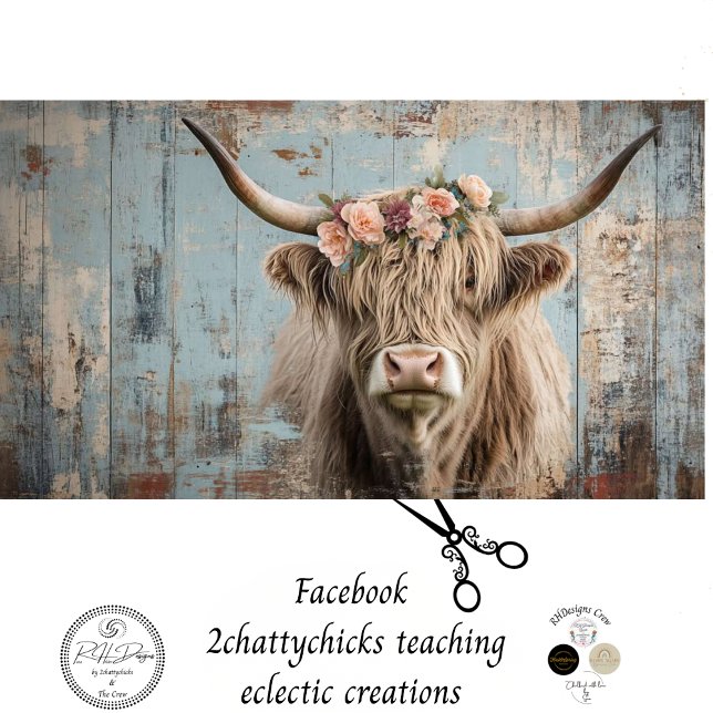 Papel De Seda Decoupage Shaggland Highland Cow Peach Flower (Subido por el creador)