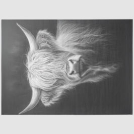 Papel De Seda Decoupage Shaggy Highland Cow fondo negro