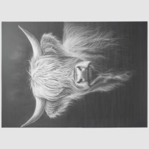 Papel De Seda Decoupage Shaggy Highland Cow fondo negro