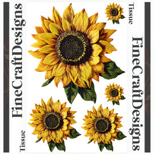 Papel De Seda Decoupage Single Sunflowers Faux Embroidery R 001