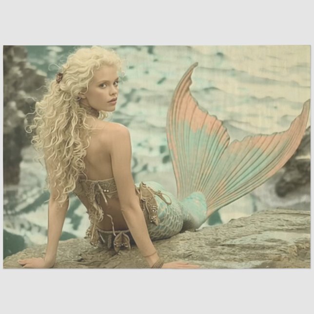Papel De Seda Decoupage Sirena Sobre las Olas Susurrantes (Anverso)