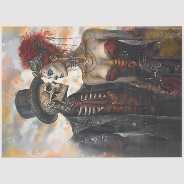 Papel De Seda Decoupage Skeleton Couple Victorian Steampunk (Anverso)