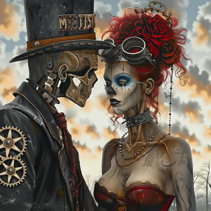 Papel De Seda Decoupage Skeleton Couple Victorian Steampunk
