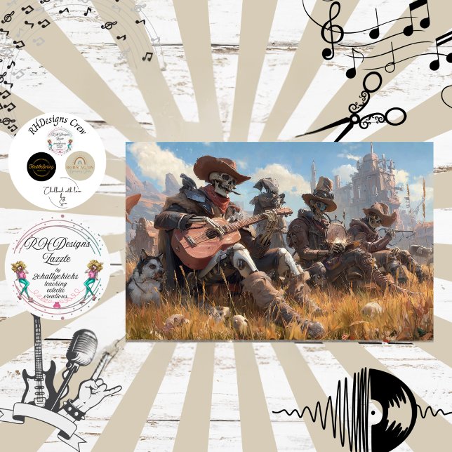 Papel De Seda Decoupage Skeleton Cowboy Fur Feather Funk Band (Subido por el creador)