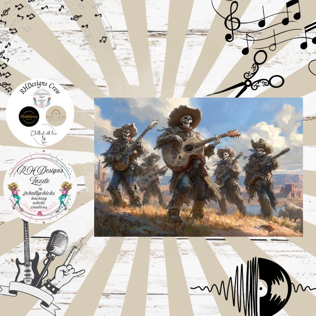 Papel De Seda Decoupage Skeleton Cowboy Fur Feather Funk Band (Subido por el creador)