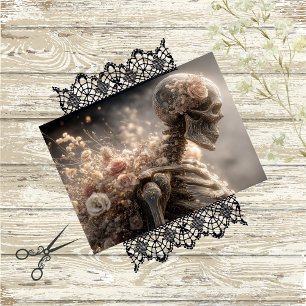 Papel De Seda Decoupage Skeleton Floral Pink Silver