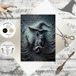 Papel De Seda Decoupage Skeleton Gothic Witch Black Cat