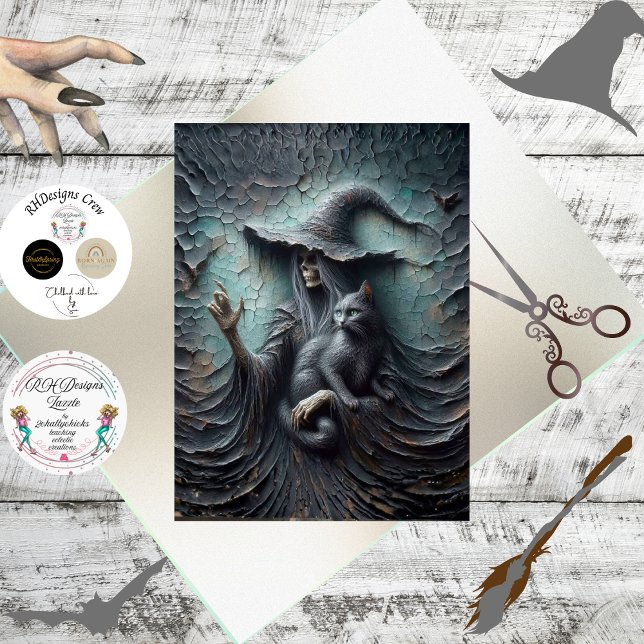 Papel De Seda Decoupage Skeleton Gothic Witch Black Cat (Subido por el creador)