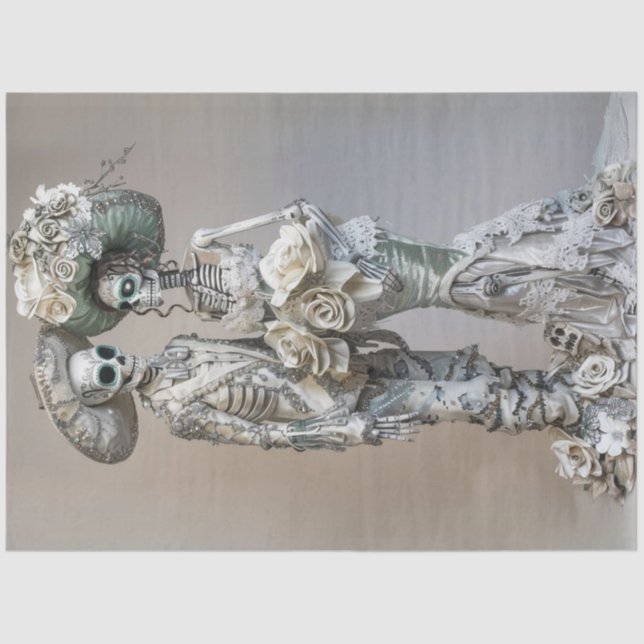 Papel De Seda Decoupage Skeleton gótico Pareja de traje plateado (Anverso)